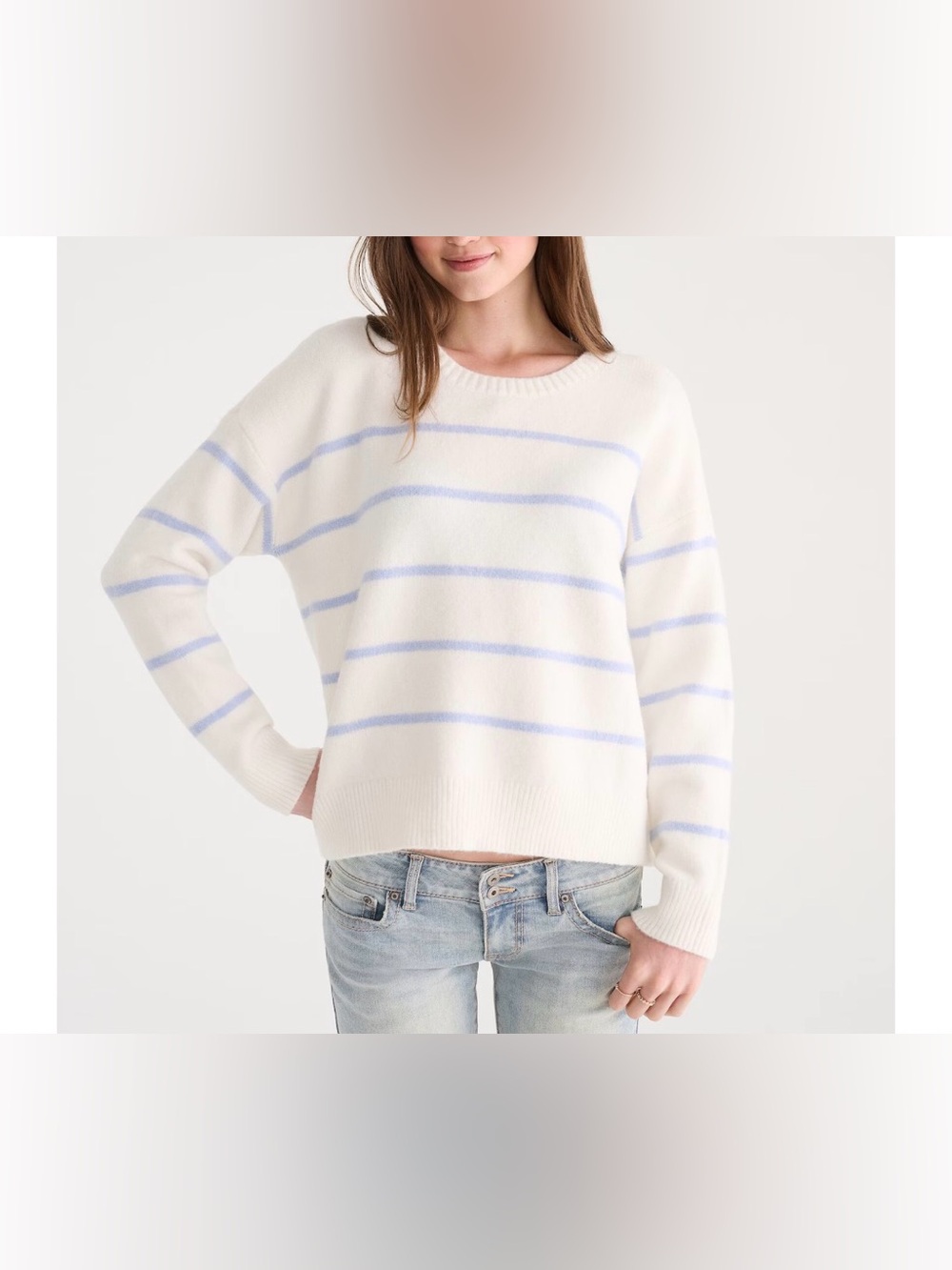 Abercrombie & Fitch Cream Blue Striped Oversized Sweater Size XL